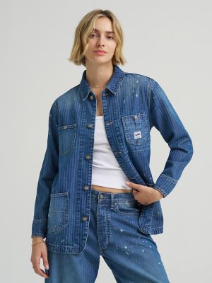 Women's Bleach Splatter Stripe Chore Jacket