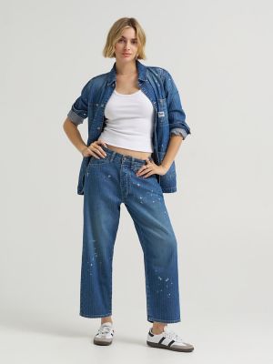 Women's Bleach Splatter Loose Crop Button-Fly Jean
