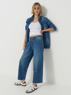 Women's Bleach Splatter Loose Crop Button-Fly Jean