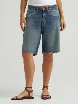 Women's Low Rise Button-Fly Darted Slouch Denim Bermuda in Heavy Rainfall