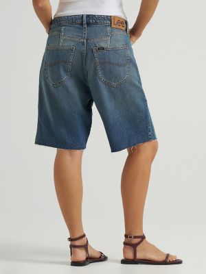 Women's Low Rise Button-Fly Darted Slouch Denim Bermuda in Heavy Rainfall