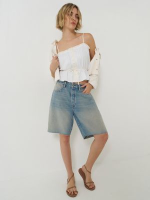 Women's Low Rise Button-Fly Darted Slouch Denim Bermuda