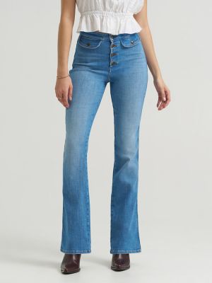 Women's Lace Up Back Button-Fly Bootcut Jean