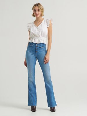 Women's Lace Up Back Button-Fly Bootcut Jean