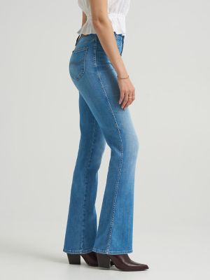 Women's Lace Up Back Button-Fly Bootcut Jean