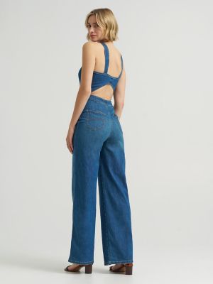 Women's Back Cut Out Denim Jumpsuit