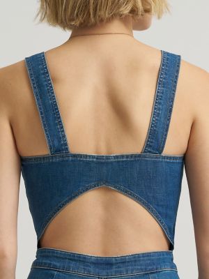 Women's Back Cut Out Denim Jumpsuit