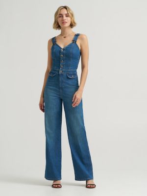 Women's Back Cut Out Denim Jumpsuit