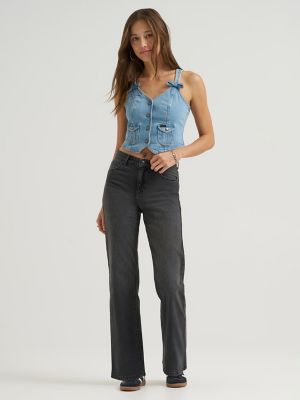 Women's Denim Bow Vest in In Mid Air alternative view