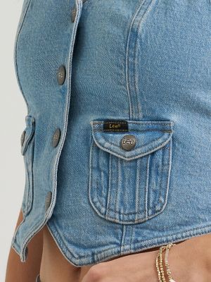 Women's Denim Bow Vest in In Mid Air alternative view 4