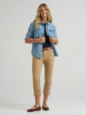Women's Legendary Straight Denim Capri in Wheat main view