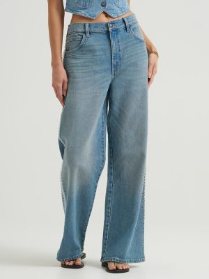 Women's Lace Side Seam Low Slung Baggy Jean