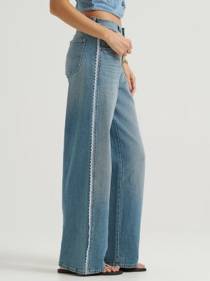 Women's Lace Side Seam Low Slung Baggy Jean