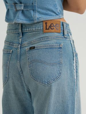 Women's Lace Side Seam Low Slung Baggy Jean