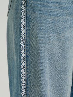 Women's Lace Side Seam Low Slung Baggy Jean