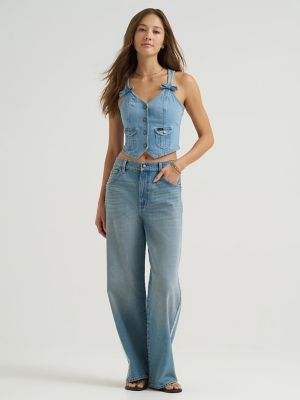 Women's Lace Side Seam Low Slung Baggy Jean