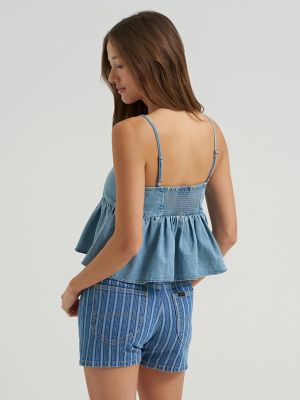 Women's Denim Bow Peplum Top