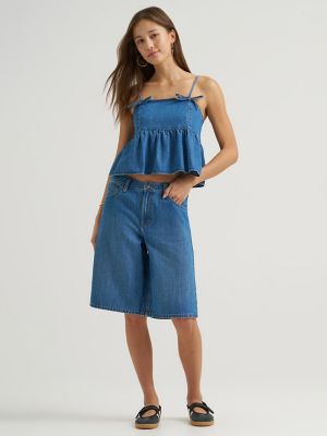 Women's Denim Bow Peplum Top in Cape Town
