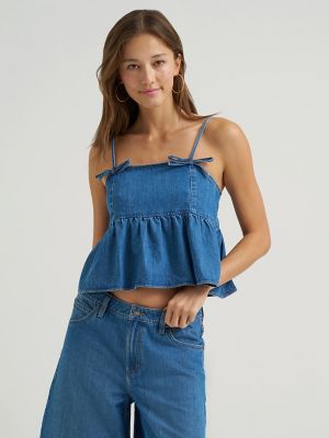 Women's Denim Bow Peplum Top in Cape Town