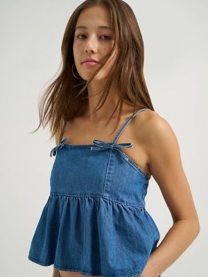 Women's Denim Bow Peplum Top in Cape Town