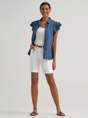 Women's Legendary Relaxed Denim Bermuda in Bright White main view