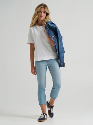 Women's Legendary Straight Denim Capri in Cobalt Cloud main view
