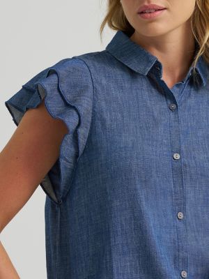 Women's Legendary Flutter Sleeve Button Down Shirt in Weekend Cabin alternative view 2