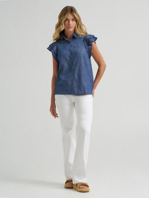 Women's Legendary Flutter Sleeve Button Down Shirt in Weekend Cabin alternative view 3