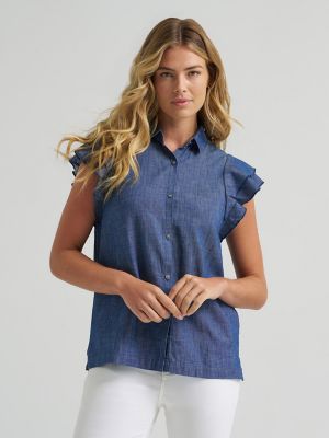 Women's Legendary Flutter Sleeve Button Down Shirt in Weekend Cabin main view