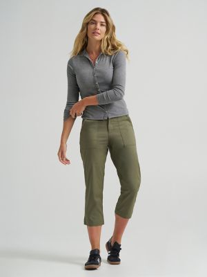 Women's Ultra Lux Comfort Flex-To-Go Utility Capri in Mercantile Green main view