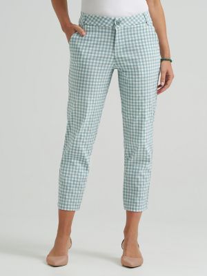 Women's Stretch Capri in Natural Desert Sage Gingham alternative view
