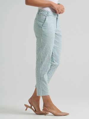 Women's Stretch Capri in Natural Desert Sage Gingham alternative view 3