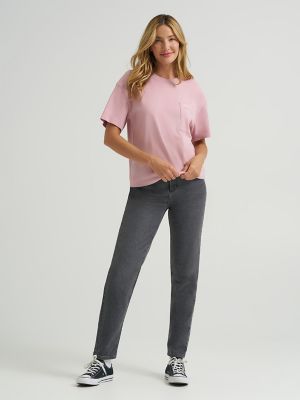 Women's Solid Logo Pocket Tee in Pretty Plum