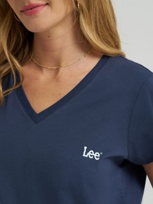 Women's Solid V-Neck Logo Tee in Mood Indigo