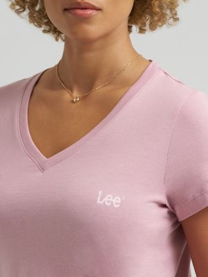 Women's Solid V-Neck Logo Tee