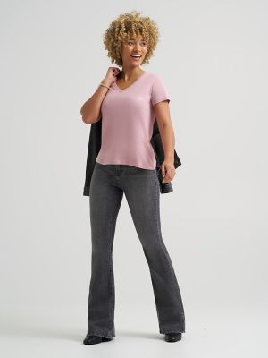 Women's Solid V-Neck Logo Tee