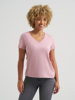 Women's Solid V-Neck Logo Tee