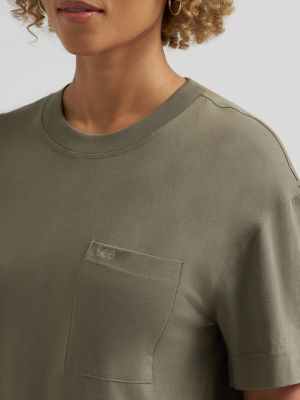 Women's Solid Logo Pocket Tee in Mercantile Green