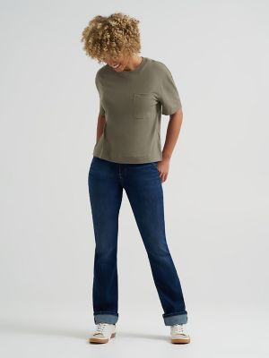Women's Solid Logo Pocket Tee in Mercantile Green
