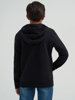 Boy's Embossed Logo Fleece Hoodie in Black