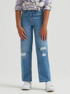 Girl's Distressed Wide Leg Jean in Medium Vintage