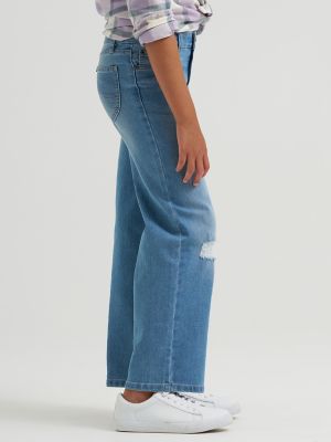 Girl's Distressed Wide Leg Jean in Medium Vintage