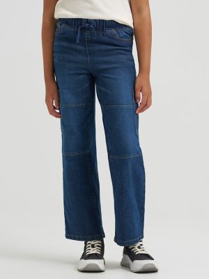 Girl's Wide Leg Cargo Pull On Jean in Blueberry Cream alternative view