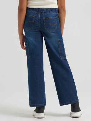 Girl's Wide Leg Cargo Pull On Jean in Blueberry Cream alternative view 2