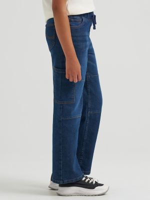 Girl's Wide Leg Cargo Pull On Jean in Blueberry Cream alternative view 3