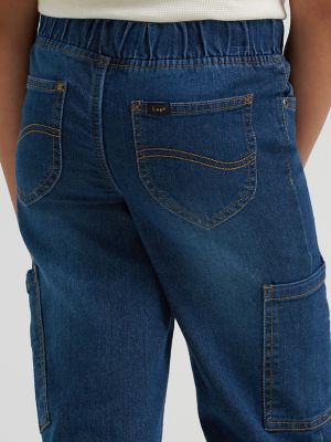 Girl's Wide Leg Cargo Pull On Jean in Blueberry Cream alternative view 4