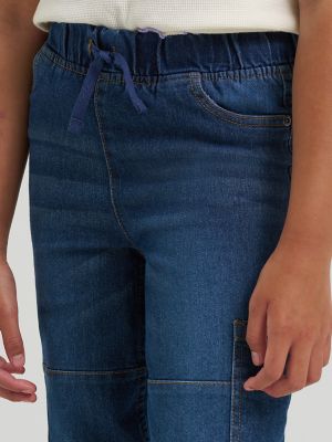 Girl's Wide Leg Cargo Pull On Jean in Blueberry Cream alternative view 5