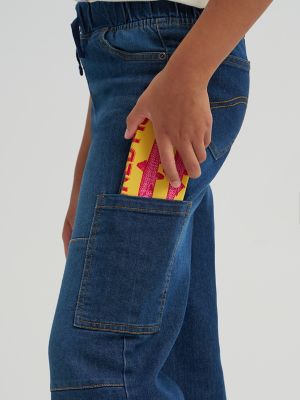 Girl's Wide Leg Cargo Pull On Jean in Blueberry Cream alternative view 6