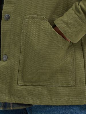 Boy's Hooded Canvas Work Jacket in Olive