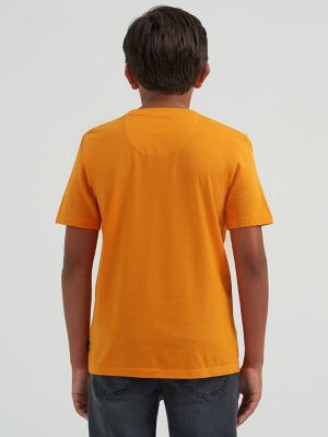 Boy's Split Square Logo Tee in Orange Sun